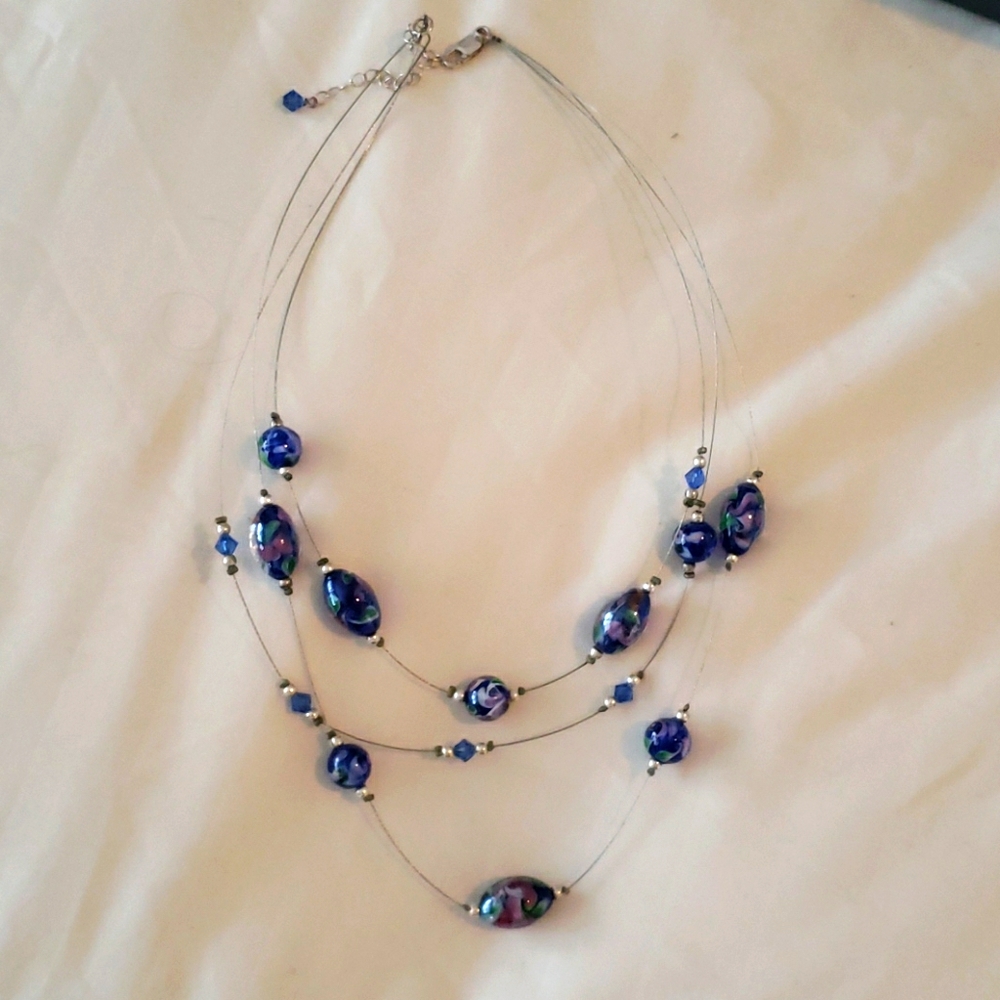 Wire and blue glass necklace